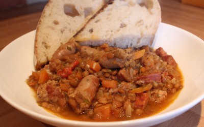 Lentil, Sausage and Chorizo Casserole