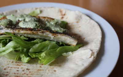 Grey Mullet and Pesto Yoghurt Wraps