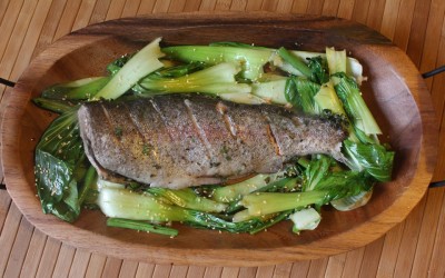 Lemony Trout with Sesame Green Beans and Pak Choi